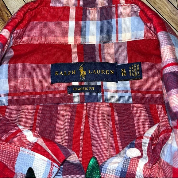 RALPH LAUREN Classic Fit Short Sleeve Button Down Cotton Red Blue Plaid XL - Picture 2 of 9